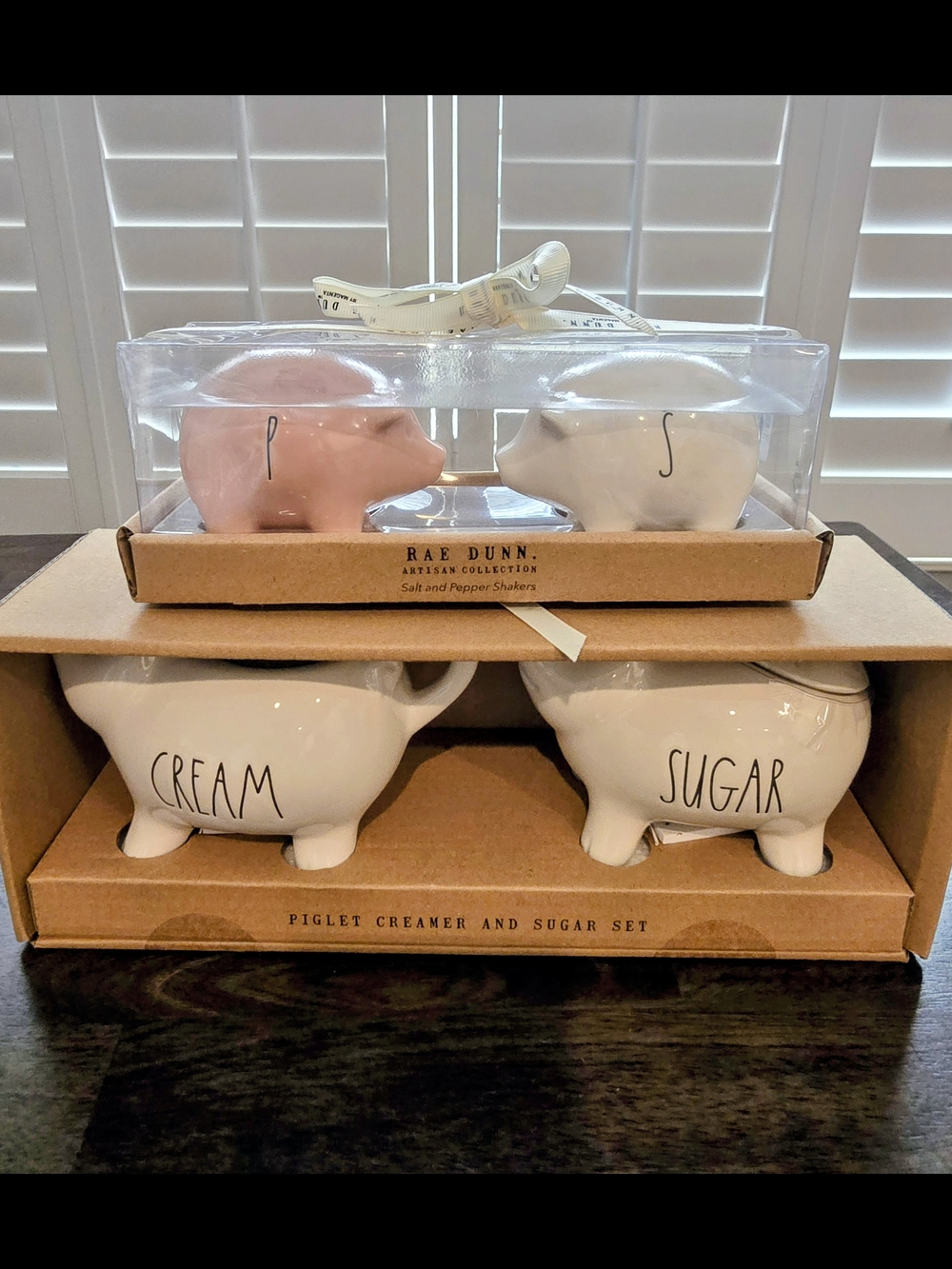 Rae Dunn Farmlife Creamer & Sugar Set And Pink & White Pig Salt & Pepper Shakers